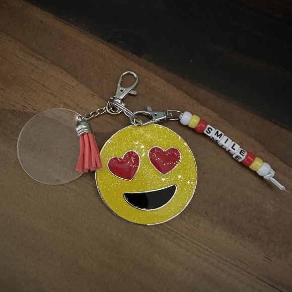Handmade Other - Handmade Heart Eyes Emoji Keychain Smile Beaded Charm Cute Gift Accessory